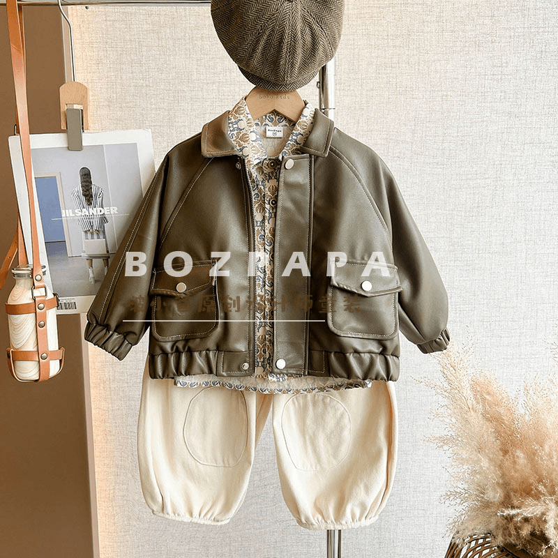 【摩卡巧克力】男童皮衣外套2024秋季新款外套儿童宝宝立领皮夹克