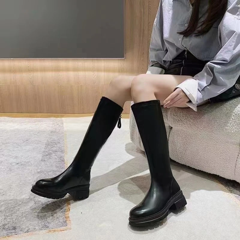 882-2 英伦风厚底不过膝弹力靴瘦瘦百搭显瘦增高厚底百搭骑士长靴