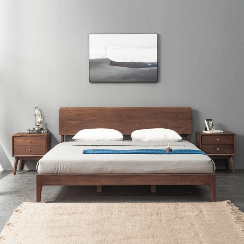 北美进口全黑胡桃木实木床简欧现代1.8米1.5卧室家具双人床可定制