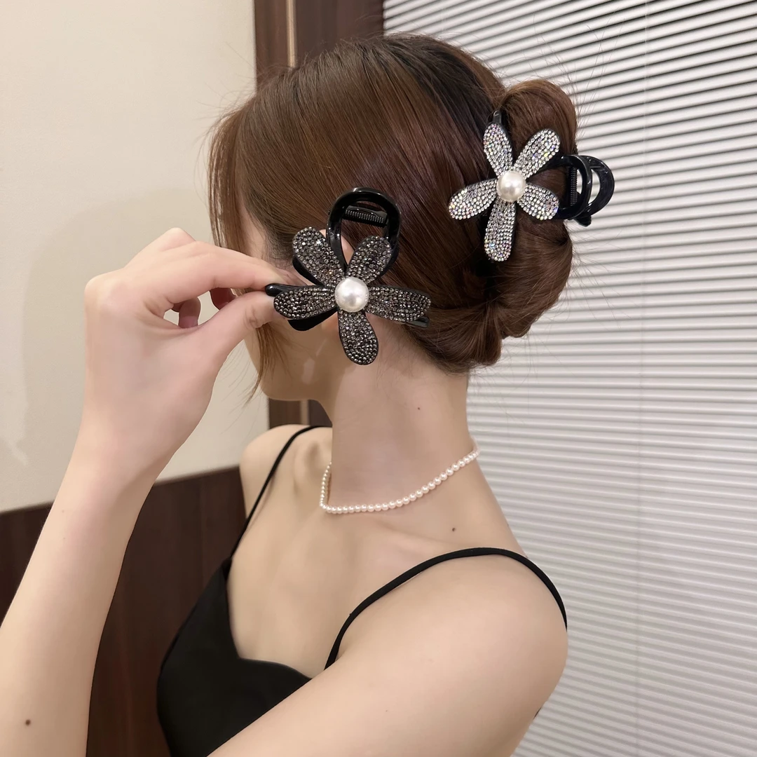 星光闪闪满钻花朵抓夹轻奢高级感后脑勺盘发发饰时尚头饰韩式抓夹