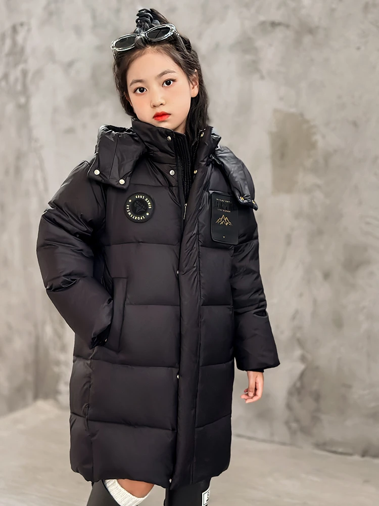 新款儿童羽绒服女童中长款保暖加厚2023反季清仓巴拉中大童冬外套