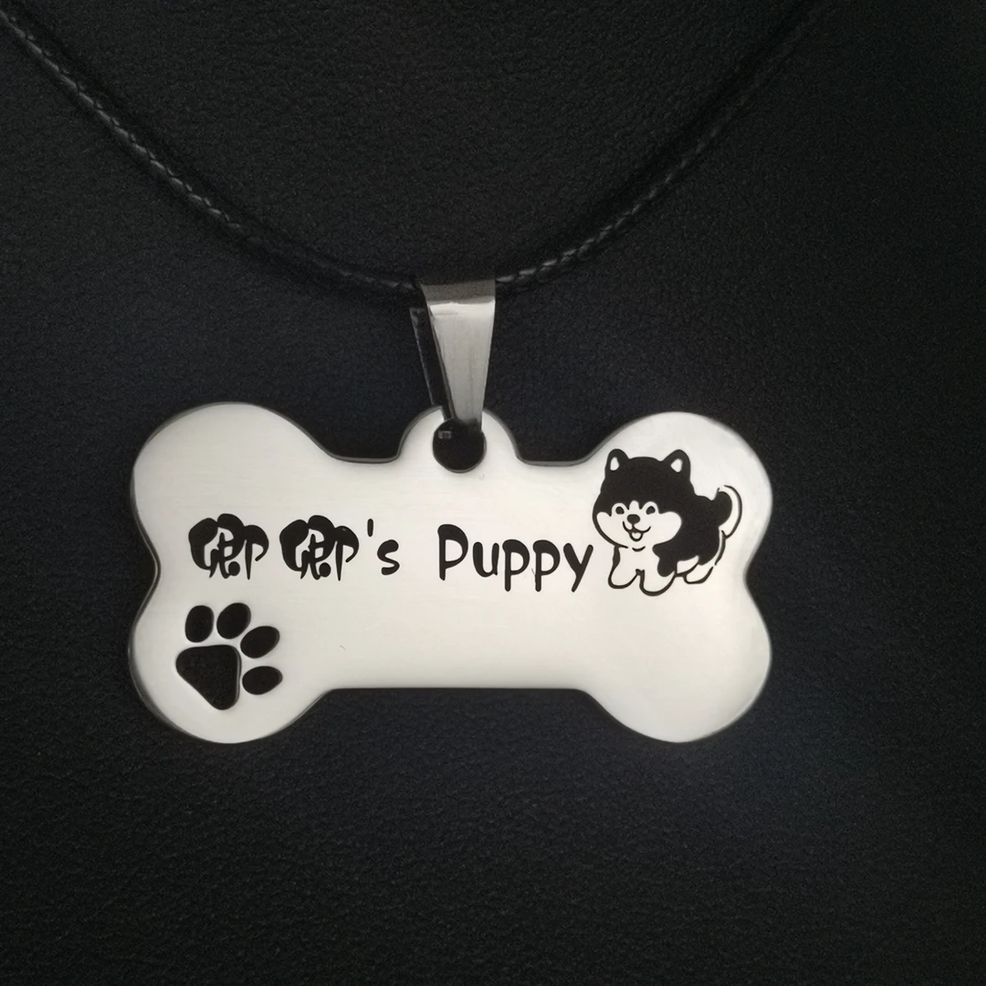 镂空骨头小狗牌Puppy定制情侣项链刻字男朋友狗爪双面定制吊坠