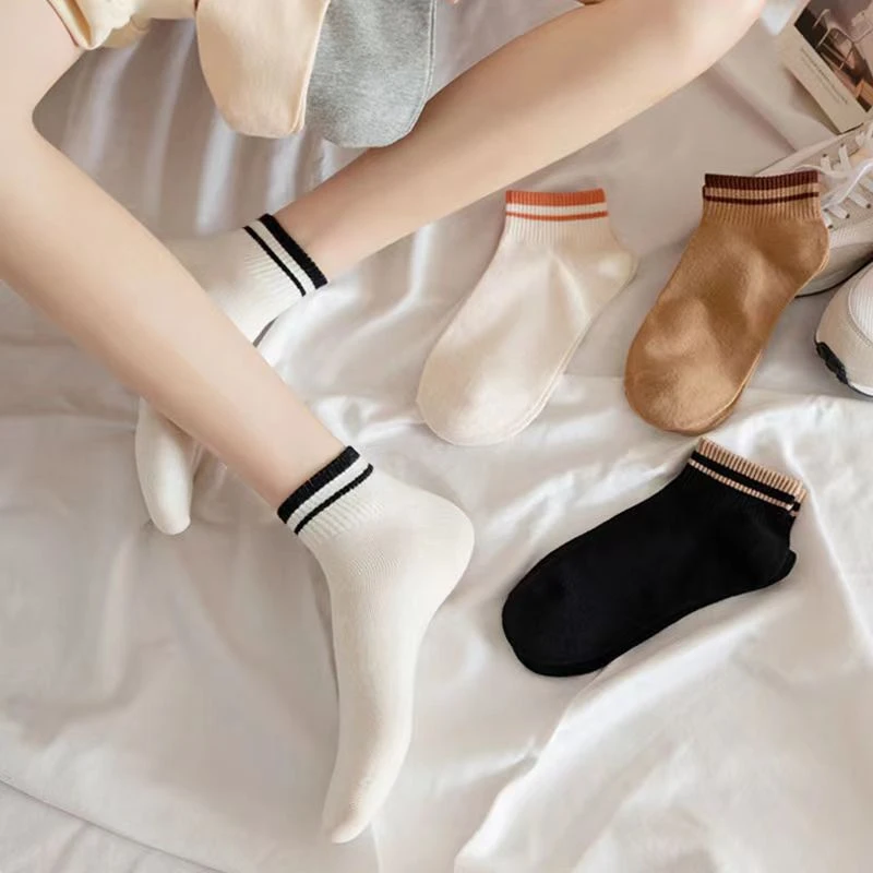 【10双装】袜子女夏短袜薄款四季双条纹船袜日系学生袜ins潮袜