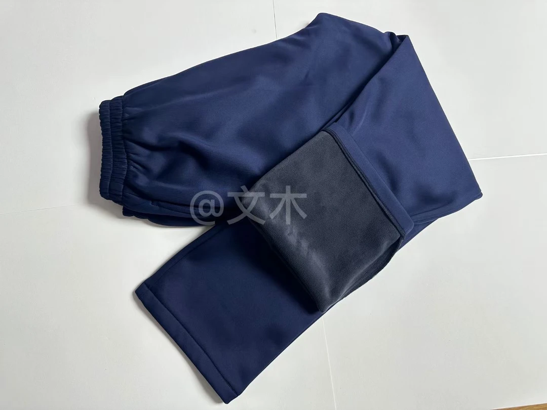 南韩丝奥粒绒藏青色净版加绒裤