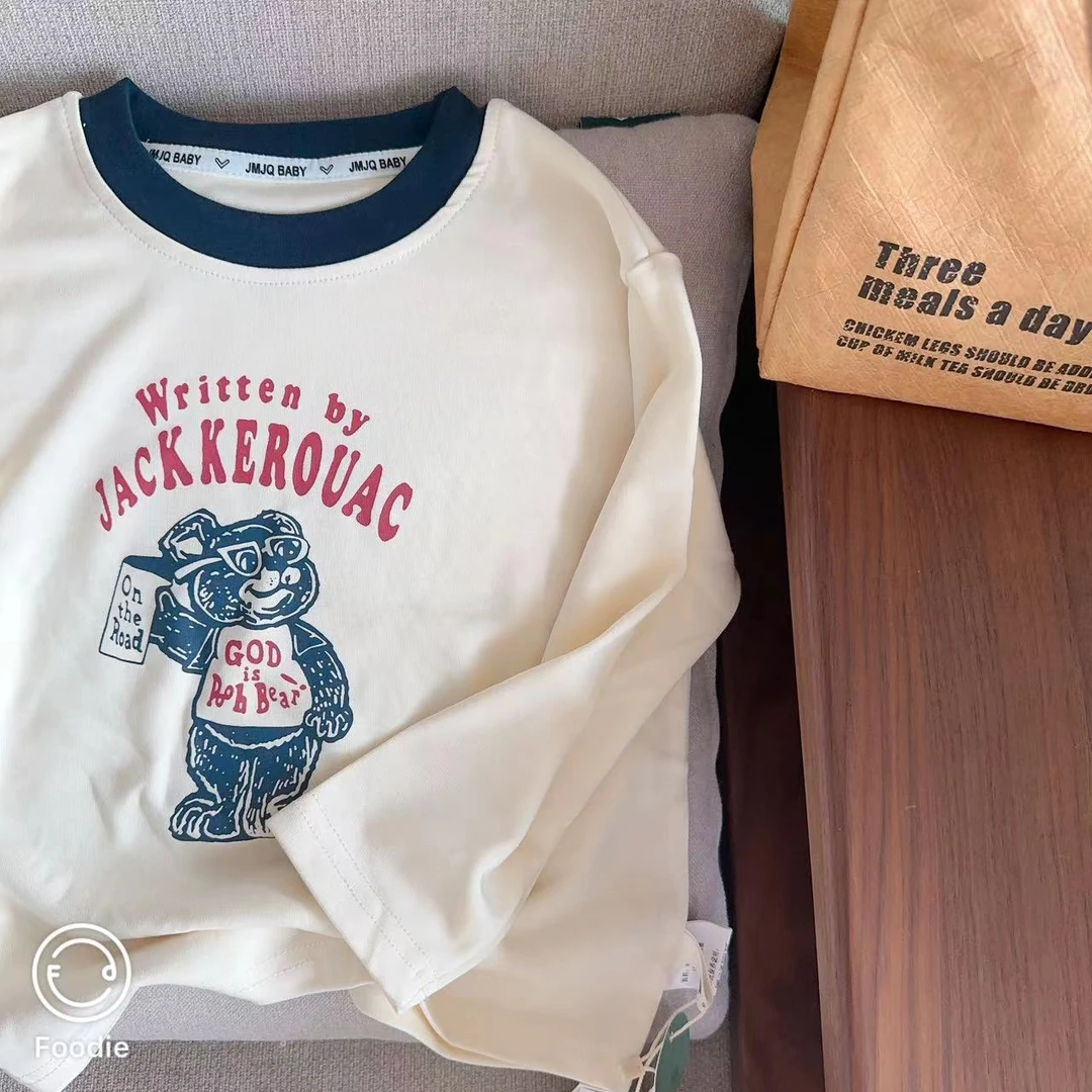 【断码处理 23800】春秋中小童韩版撞色领亲肤印花长袖打底衫