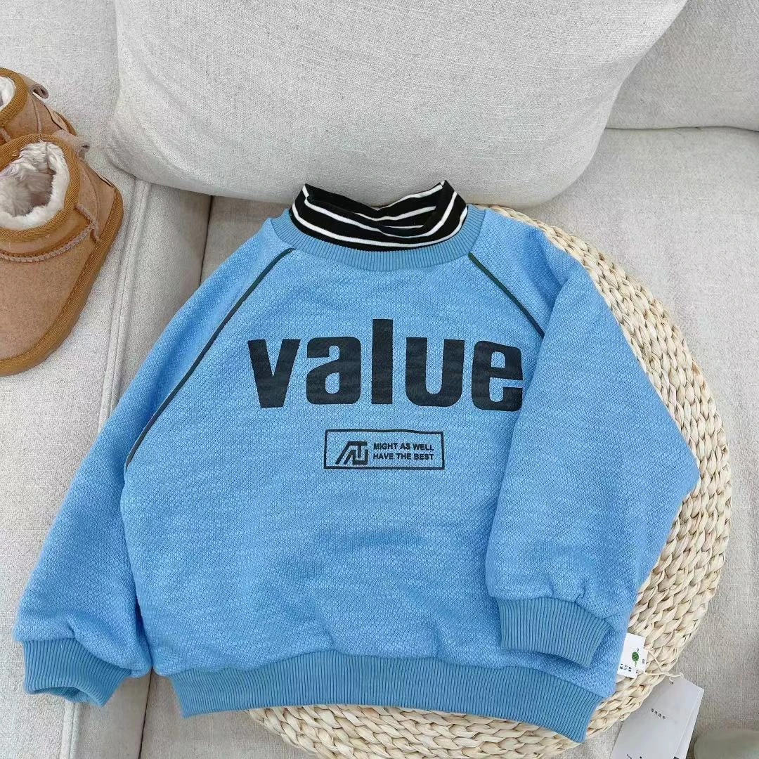 【JMJQ 23960】秋冬中小童美式条纹中领印花加绒圆领套头卫衣