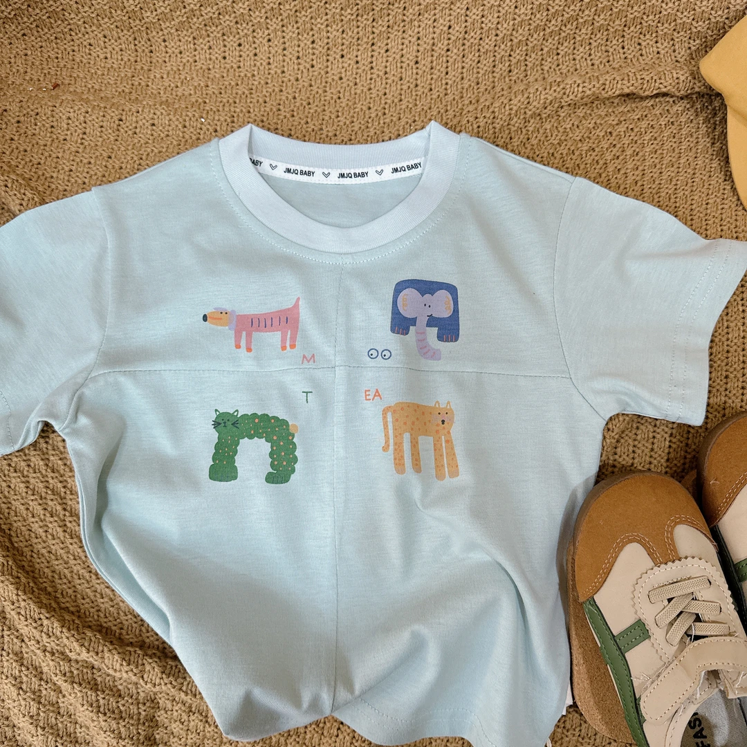 【JMJQ 20720】24年夏季宝宝新款儿童街潮手绘卡通印花套头短袖