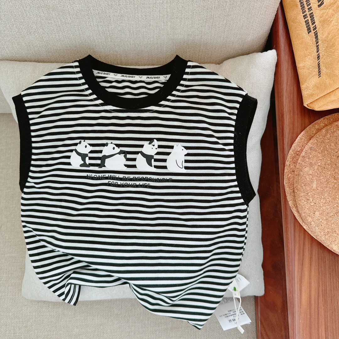 【三伏天必备 20716】 夏季儿童韩版清爽薄款条纹弹力熊猫无袖背心
