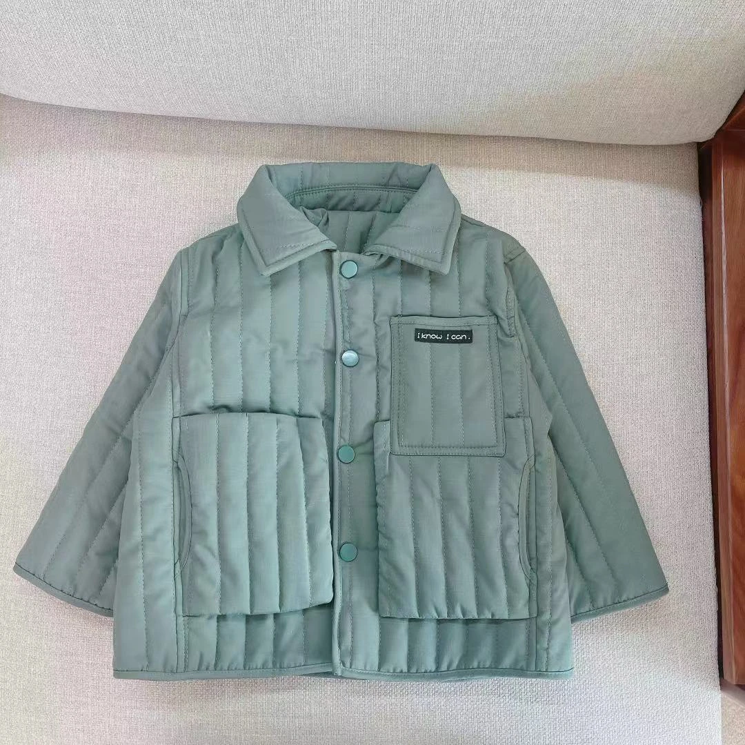 【返季清版 231101】秋冬儿童绗棉圆领竖缝口袋翻领中长款外套