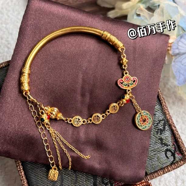铜合金手镯 铜合金手链【佰万手作】‘钱币半镯’新中式手链