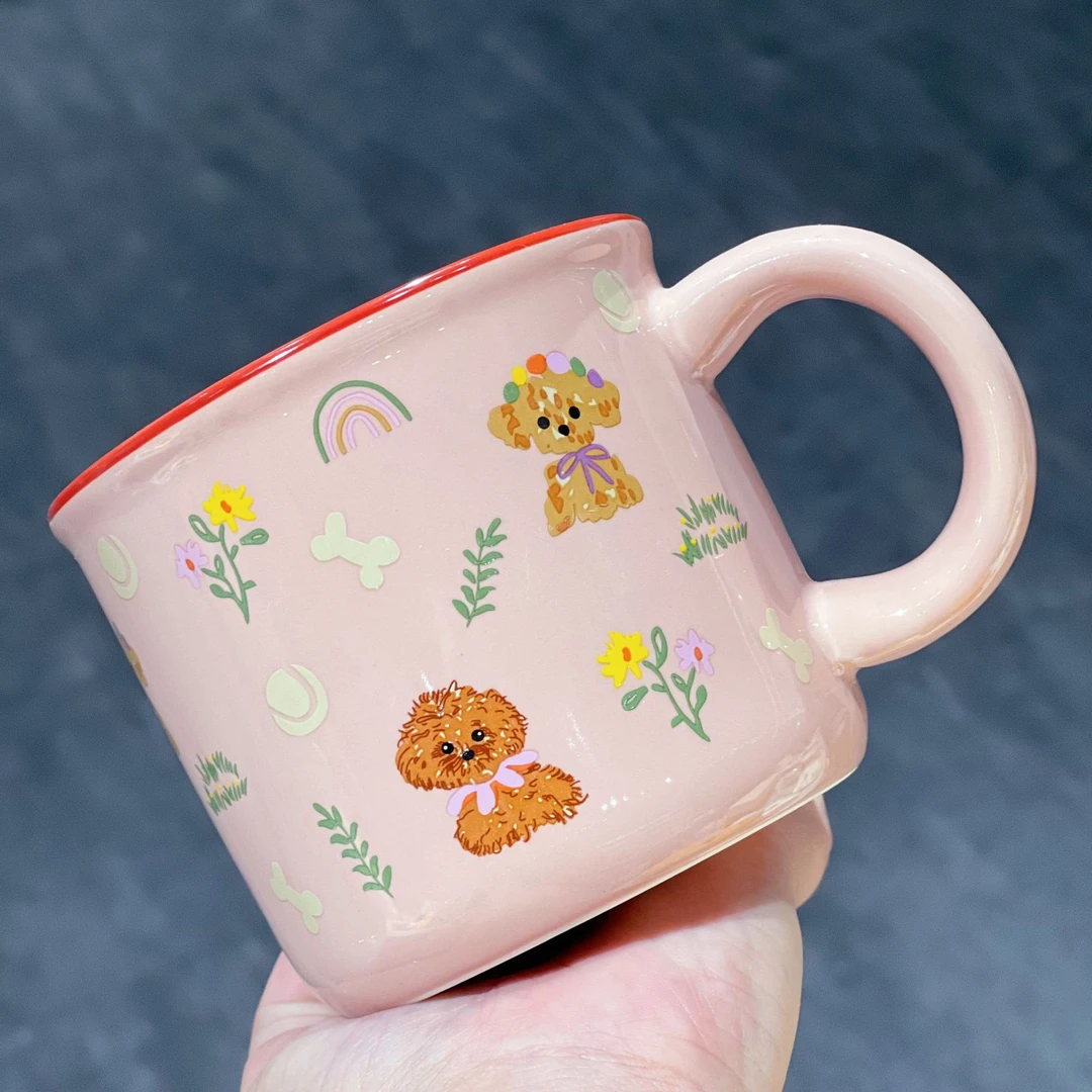 【东泰】出口高货 粉色卷毛小狗陶瓷水杯