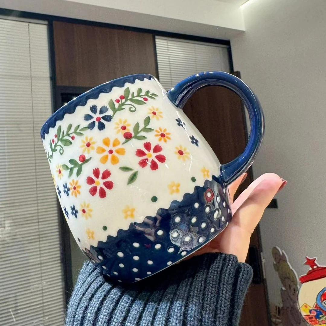 【东泰】出口韩国 mh 蓝色小花缩口杯（底部蓝色）