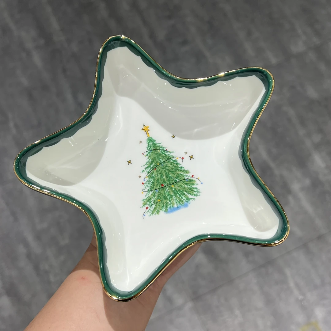 【东泰】出口某韩 mh 圣诞树五角星描金绿色碗