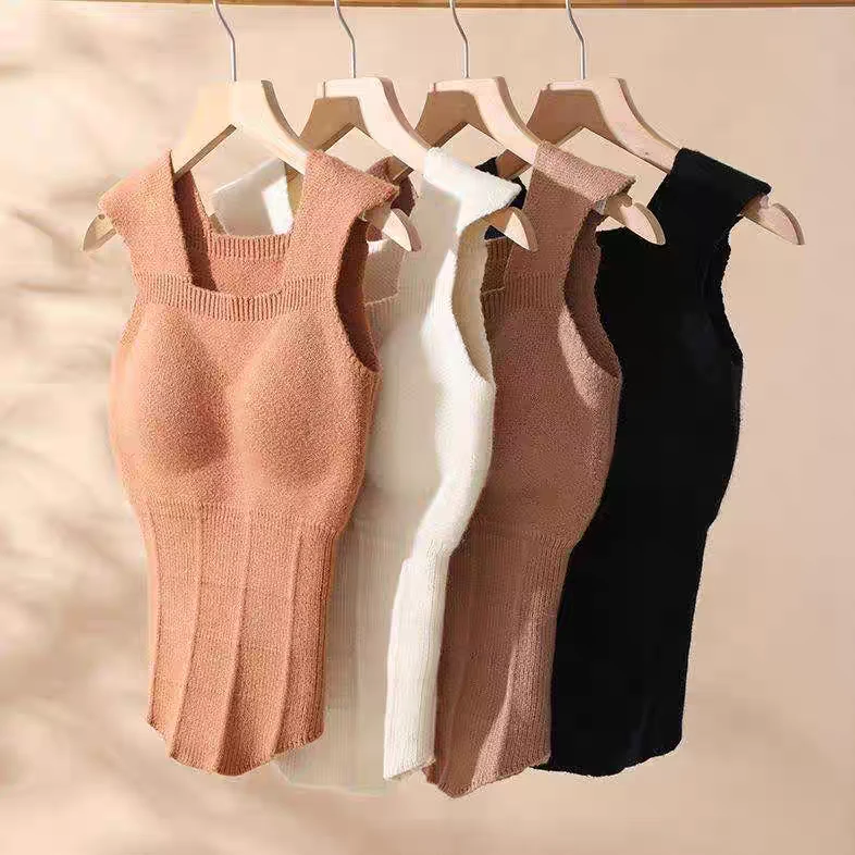 秋冬蚕丝带胸垫保暖背心