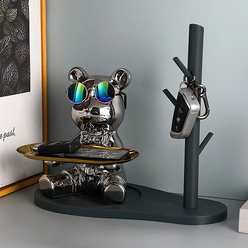 轻奢熊摆件入户玄关钥匙收纳托盘进门口鞋柜置物架客厅家居装饰品