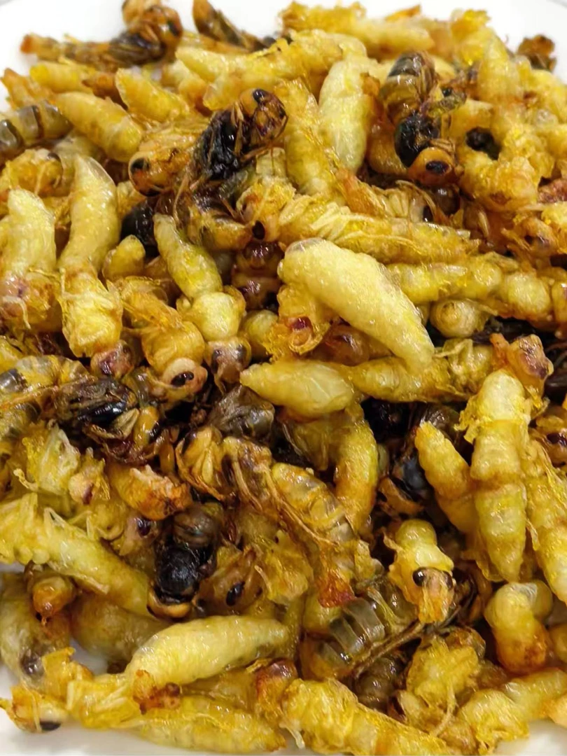 金环油炸蜂蛹，1234级，3级挑内脏，8-9成干