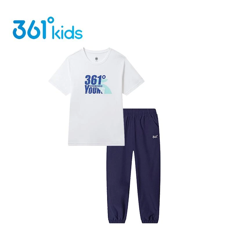361°儿童夏季新款中大童童装速干短袖梭织长裤运动舒适组合套装