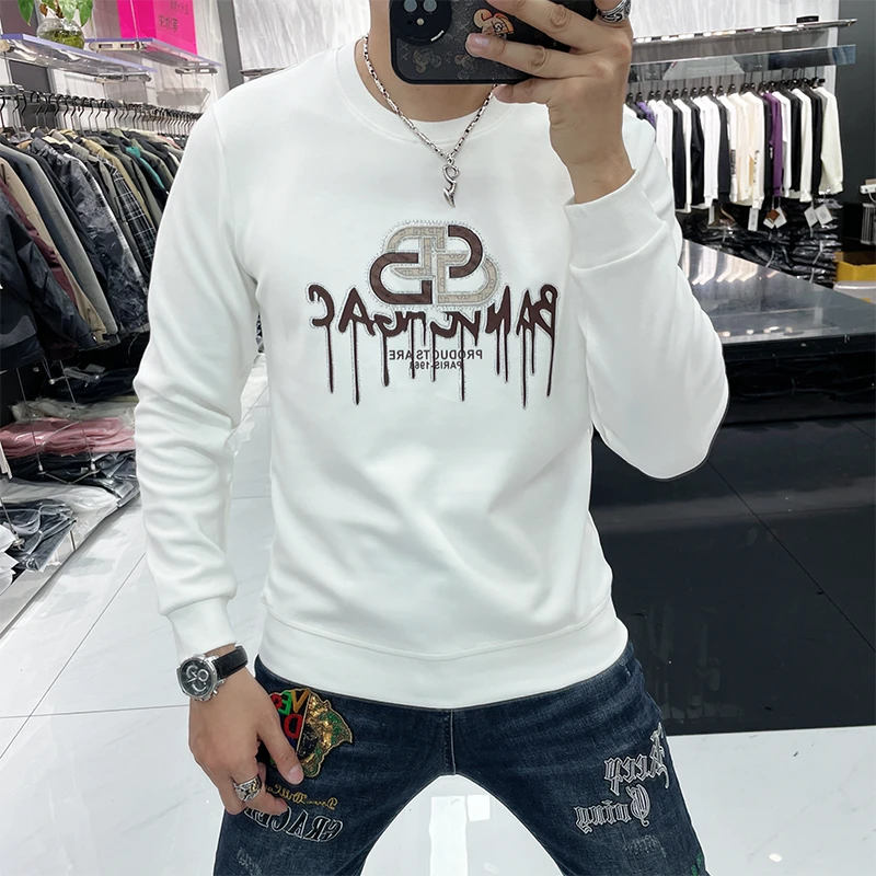 黛芮奈勒卫衣男秋冬款圆领内搭新款欧洲站潮流字母logo长袖修身