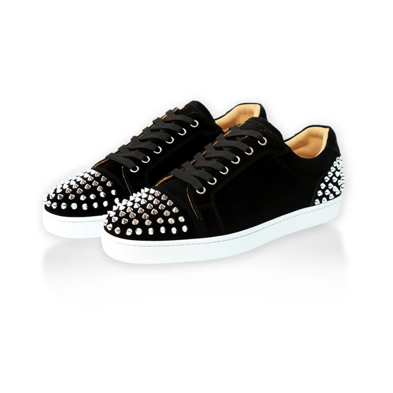 新款网红牛皮前后银色铆钉红底男鞋时尚百搭透气舒适低帮板鞋经典