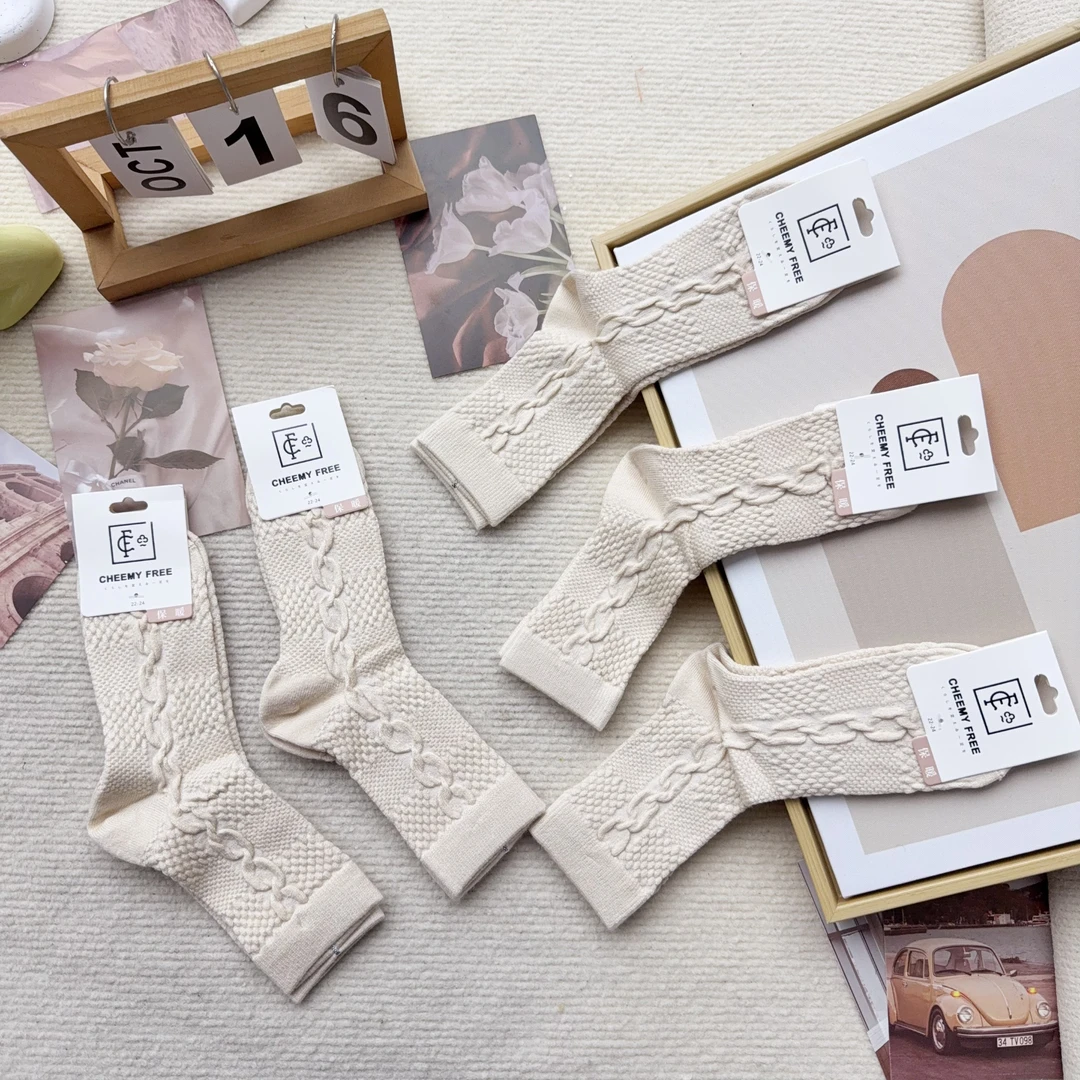 3399 五双女袜纯色羊绒秋冬保暖中筒袜