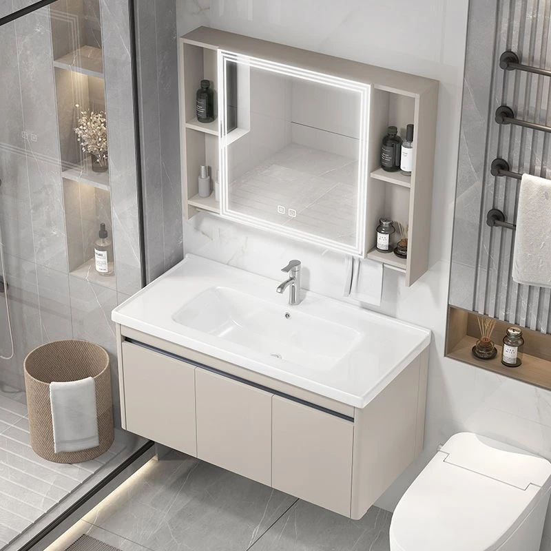 JMTOW奶油风太空铝浴室柜组合洗脸盆柜蜂窝铝洗手盆柜陶瓷一体盆