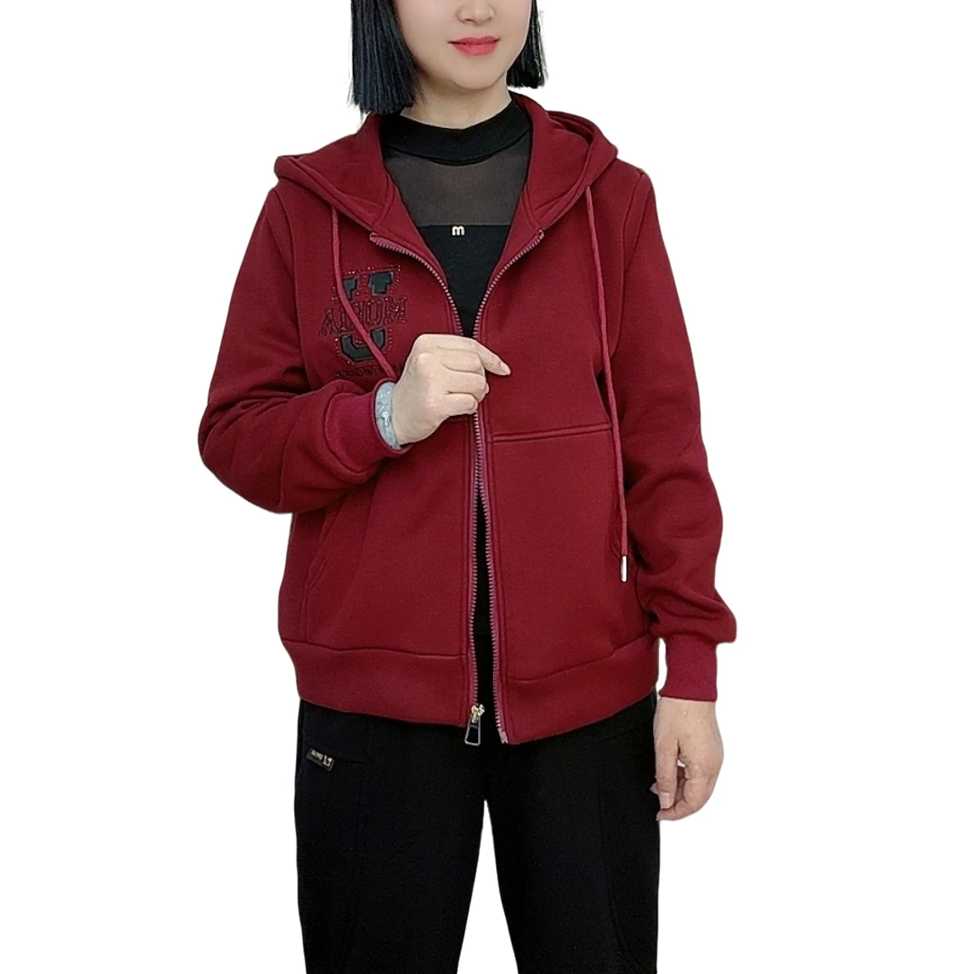 【洋玉服饰】秋冬新款加绒连帽女拉链外套宽松显瘦休闲百搭时尚上衣