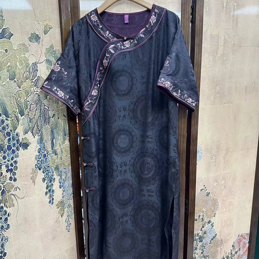 a185【如意家香云纱】连衣裙时尚夏季复古宽松中式民族风气质网红