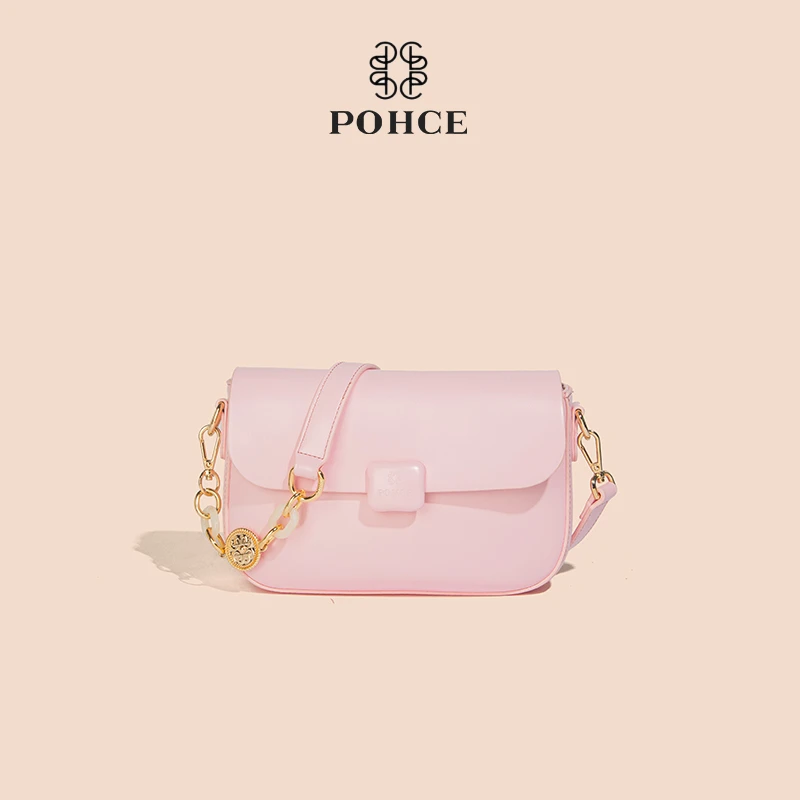 【POHCE】单肩斜挎包手提小方包手机包软皮小包包粉色7706
