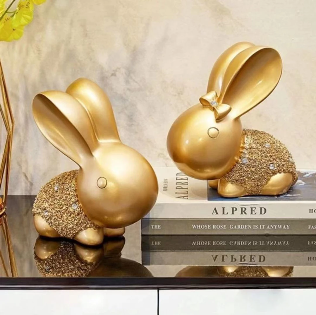 轻奢高档家居客厅酒柜装饰品金色兔子现代乔迁新居送礼