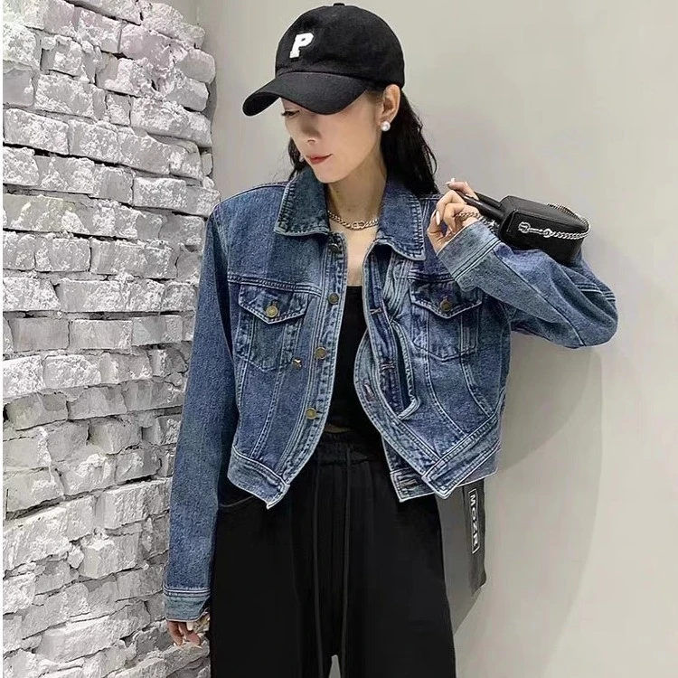 翻领牛仔外套女短款欧洲站2023年秋装新款欧货女装时尚洋气上衣潮