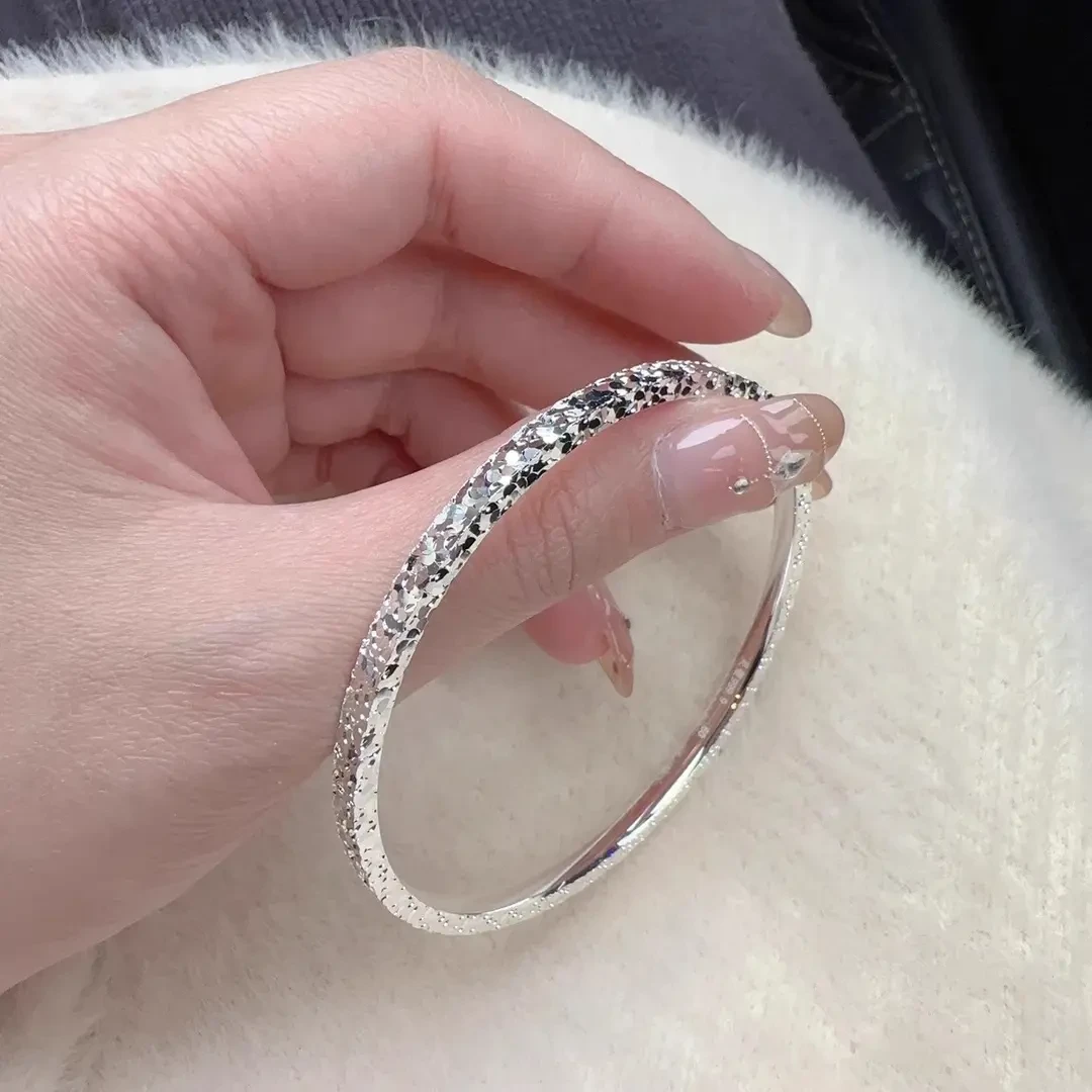 足银手镯 老凤祥款式9999纯银碎碎冰手镯实心闭口小众轻奢送女友