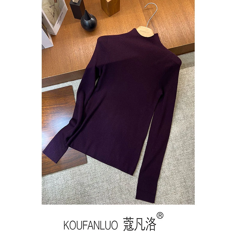 【软糯亲肤】秋冬半高领长袖显瘦纯色美丽诺细羊毛针织衫女Q24658