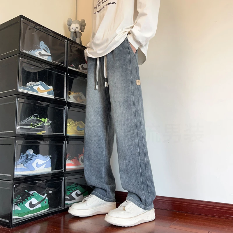 2024新款星空纹秋冬潮流百搭美式高街时尚宽松直筒男款牛仔长裤