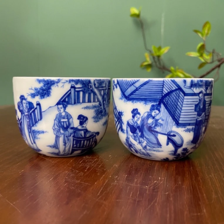 【晓竹窑】重工人物乞巧图主人杯  手工手绘  景德镇茶具