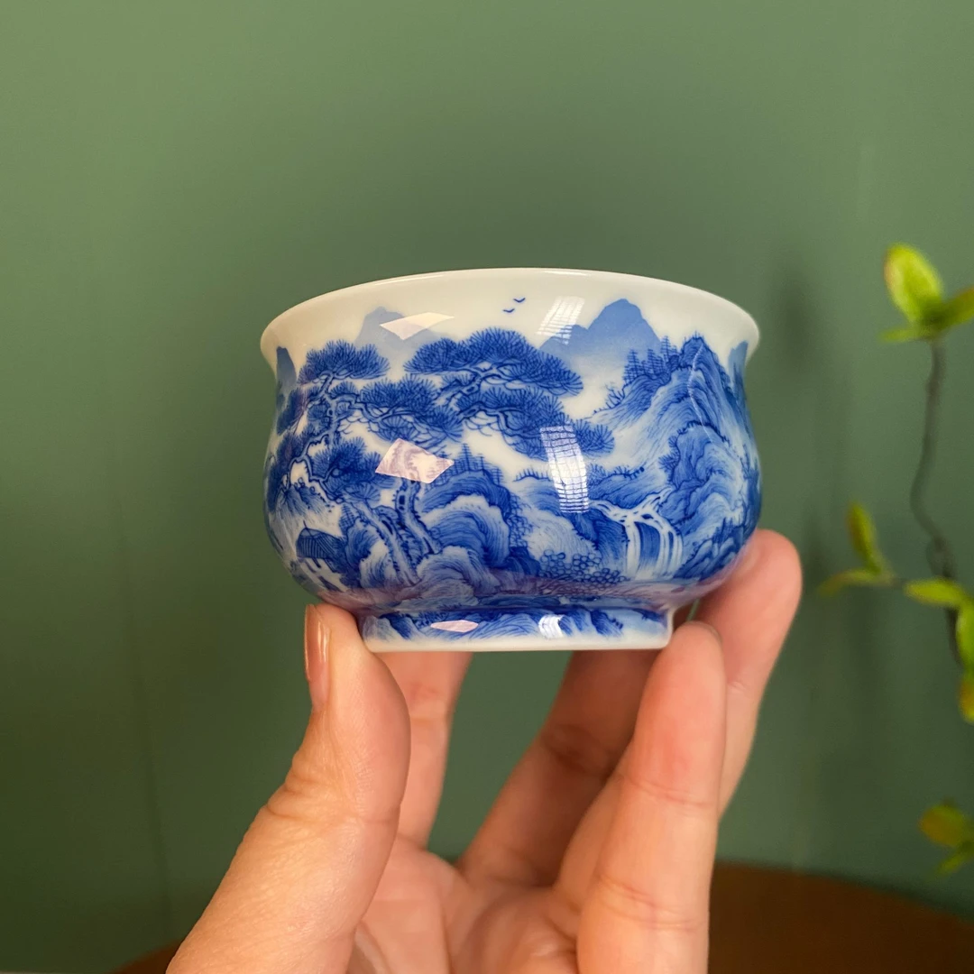 【九茗珍藏】精工山水炉式杯手工手绘主人杯品茗杯容量80毫升