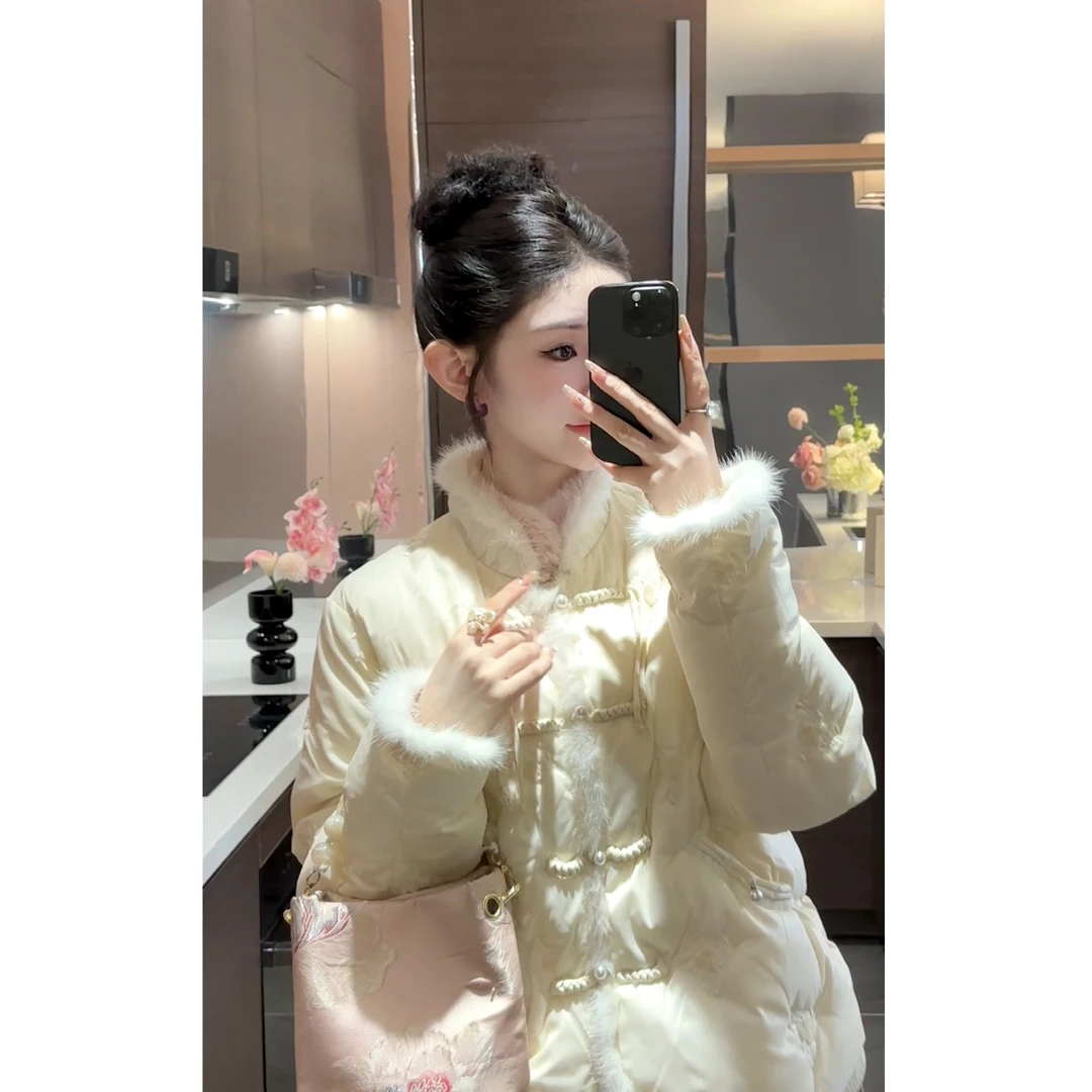 【周粥】【冬日】新中式国风立领白鸭绒气质百搭冬季羽绒服JJQ4WT6853