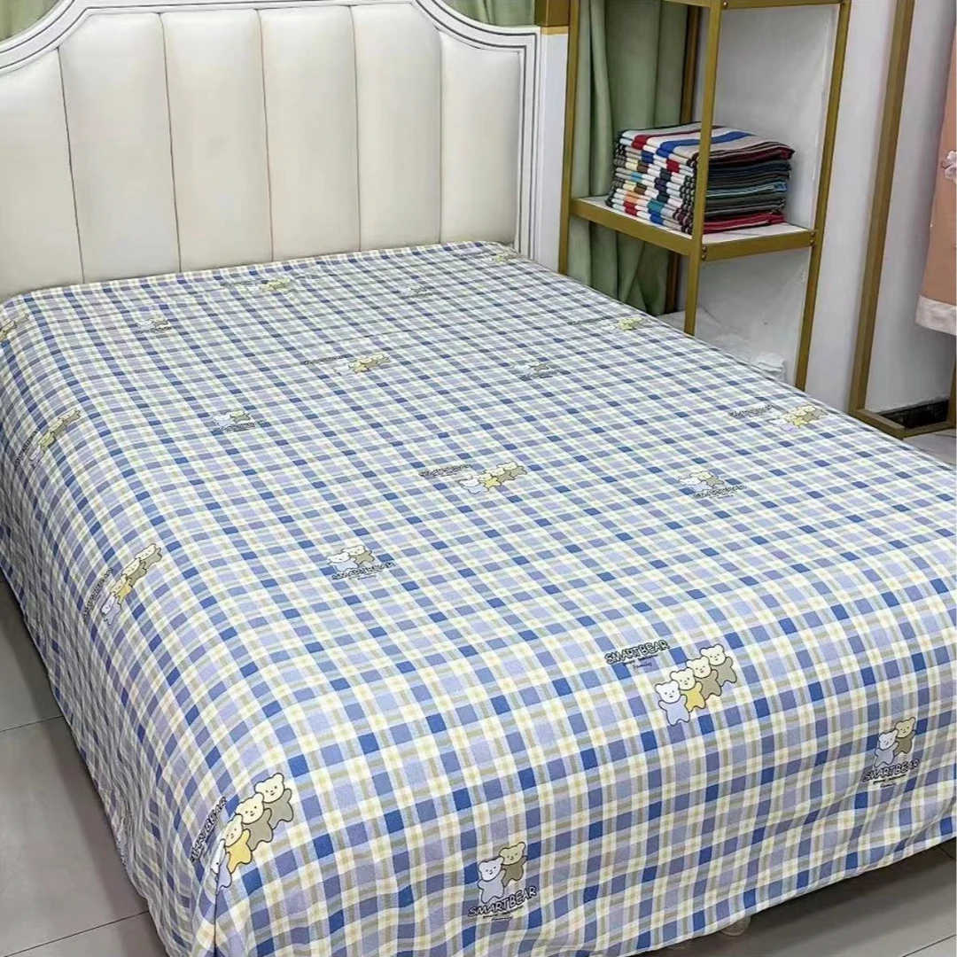 【MS】精品亲肤细纹棉床单-方格小熊（200*230）