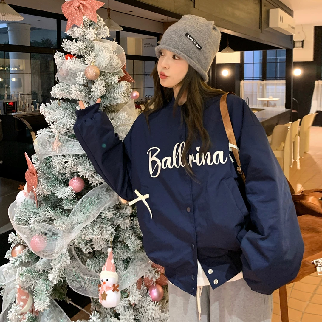 美式甜酷棒球服外套女秋冬季新款复古宽松超好看夹棉加厚时髦棉衣