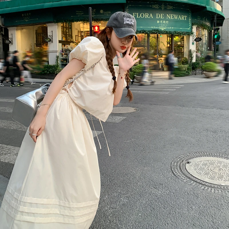 慵懒风休闲时尚裙女夏2025气质甜美少女高腰半身裙显瘦减龄两件套