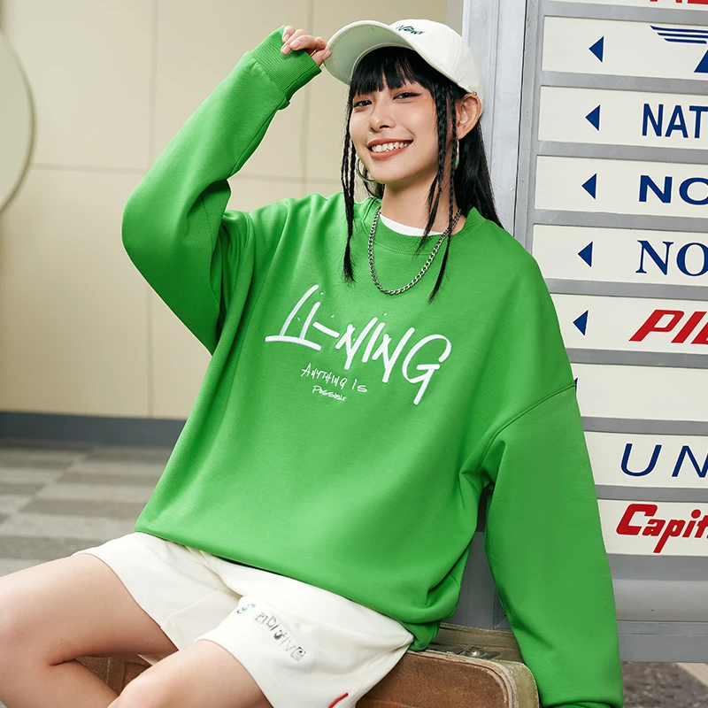 李宁男女同款运动时尚宽松舒适秋冬款加绒保暖套头卫衣AWDSF75