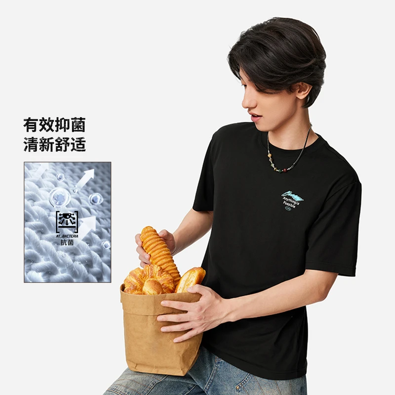 李宁短袖T恤男春季运动生活系列时尚透气常规短袖文化衫AHSU651-