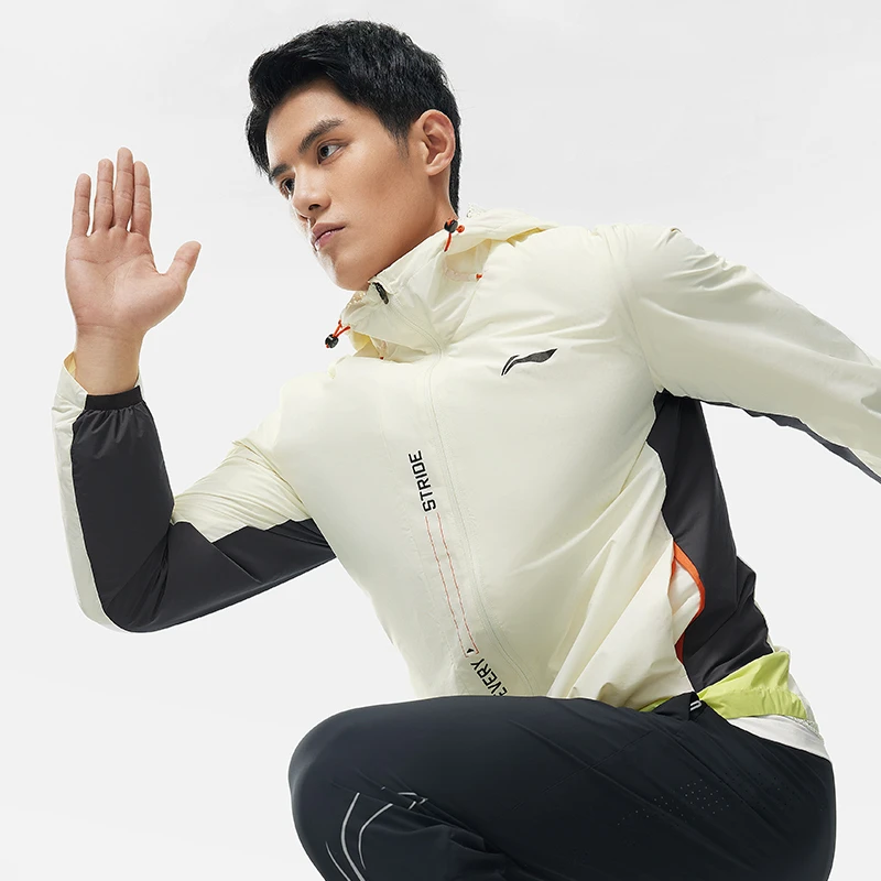 李宁跑步系列男子常规型休闲连帽春秋运动风衣AFDT047-B品