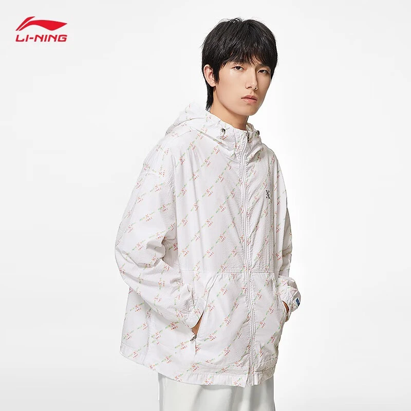 李宁运动风衣夏男韦德篮球连帽印花宽松运动针织夹克AFDS383-B品