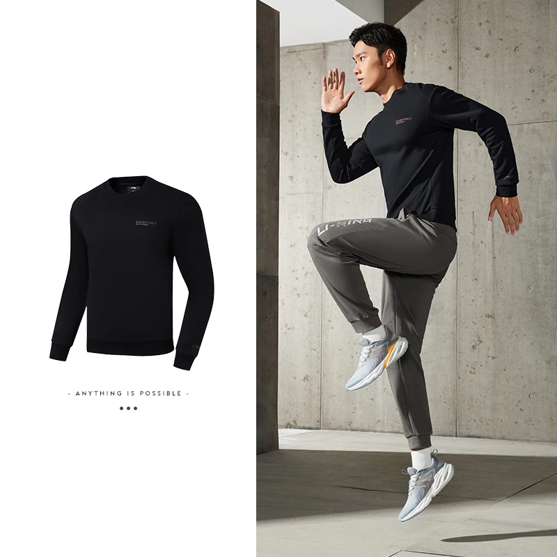 李宁卫衣男健身系列时尚舒适简约常规休闲套头无帽卫衣AWDTC83B品