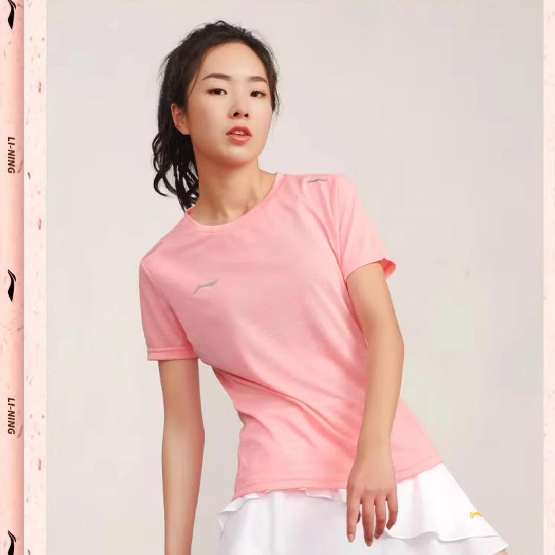 李宁短袖T恤女秋团购系列时尚透气舒适常规休闲短袖T恤衫ATSS600