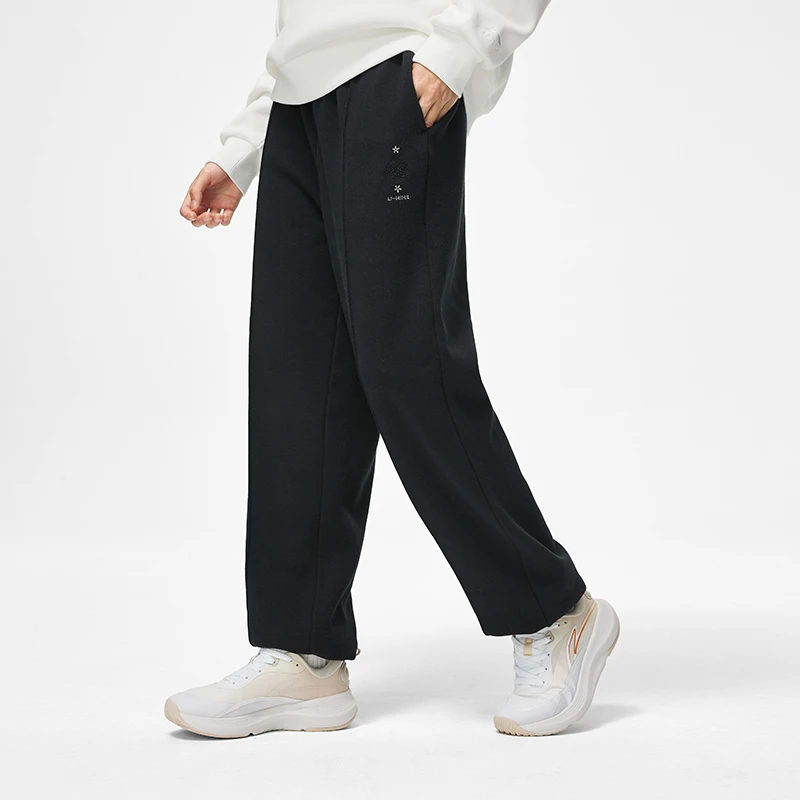 李宁卫裤女冬运动时尚系列舒适保暖加绒宽松休闲长裤AKLT908-B品