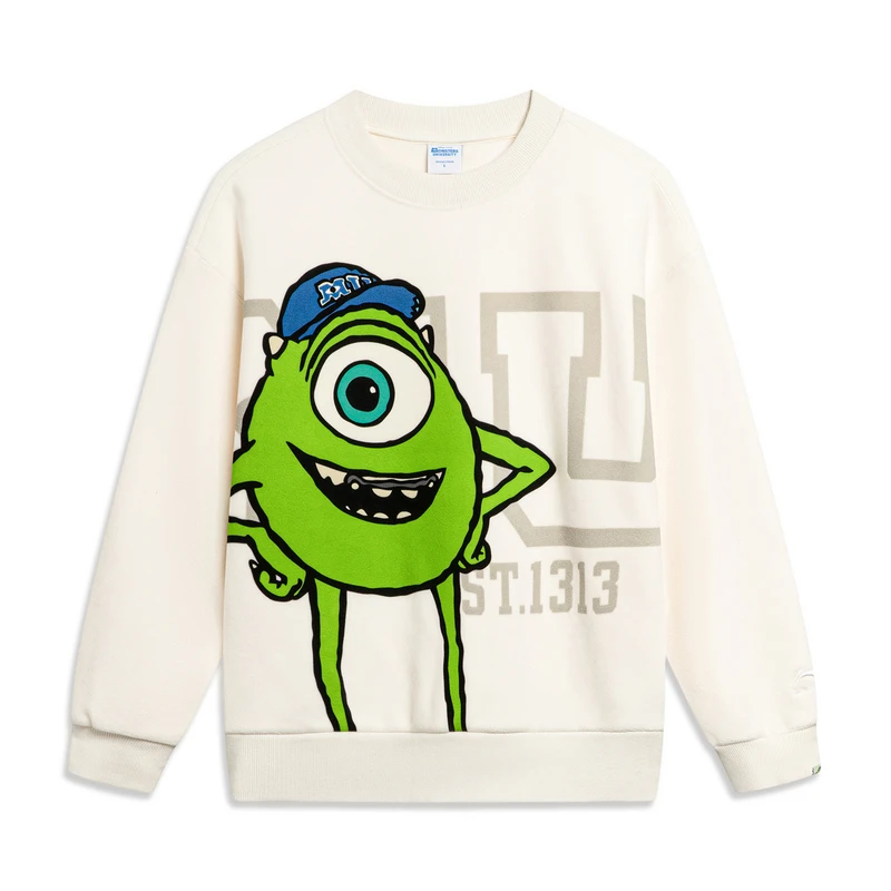 李宁卫衣女迪士尼怪兽大学联名系列宽松套头加绒外套AWDT812-B品