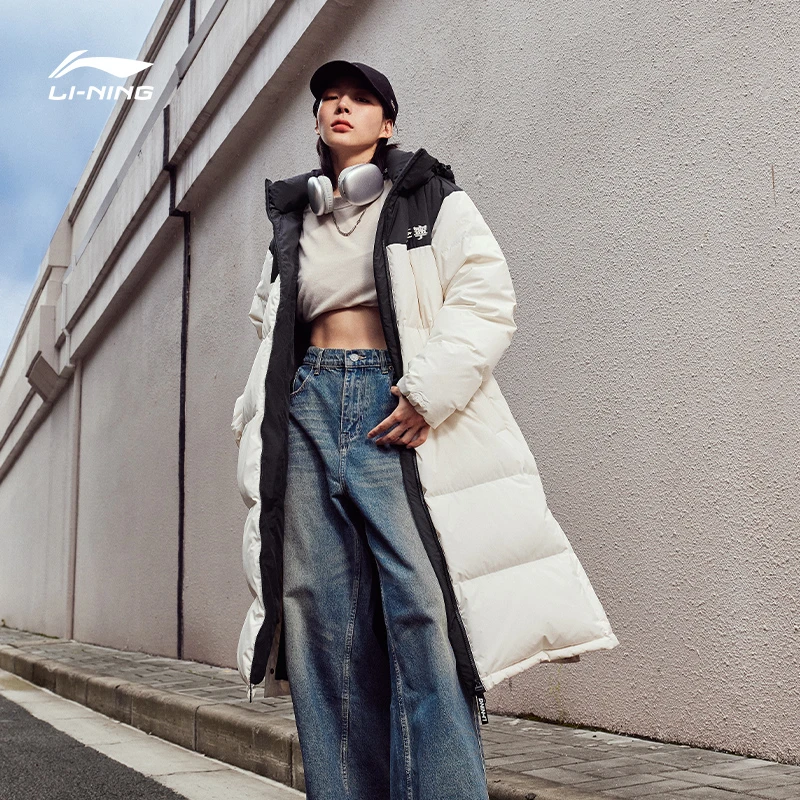 李宁羽绒服男女款冬运动生活系列时尚保暖常规长羽绒服AYMT295B品