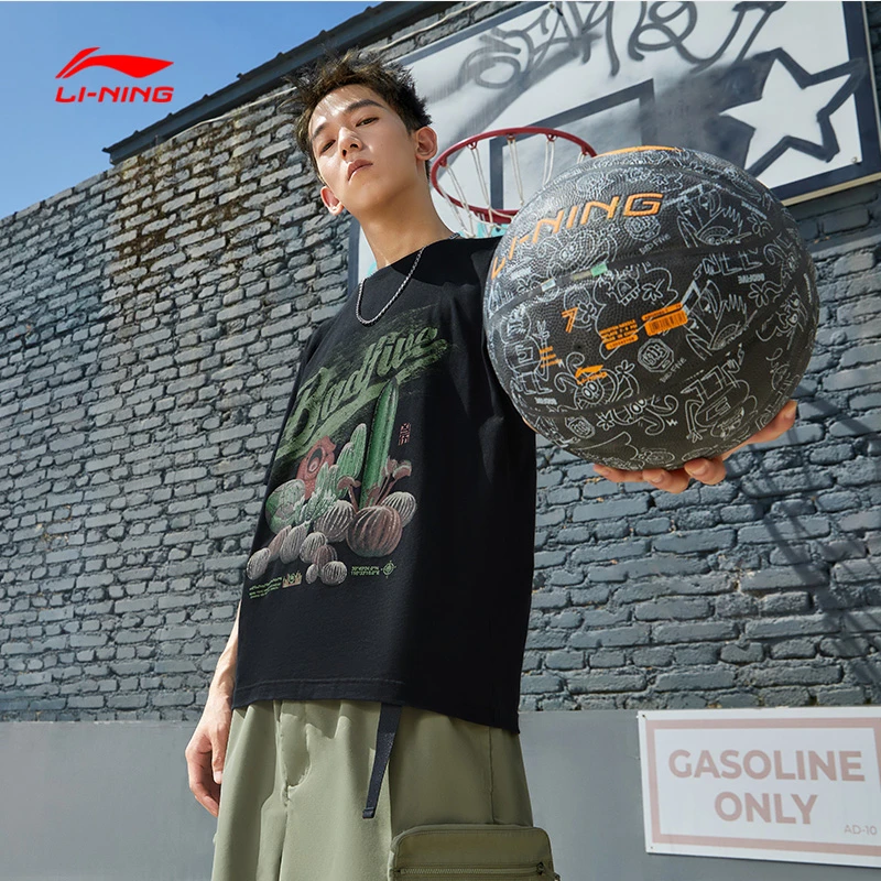 李宁男款秋舒适休闲时尚百搭篮球系列短袖文化衫短袖T恤AHSS731-