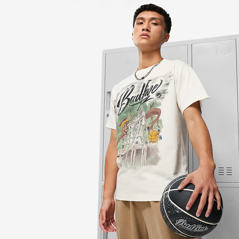 李宁秋季男子舒适圆领运动短袖透气时尚潮流印花T恤AHST509